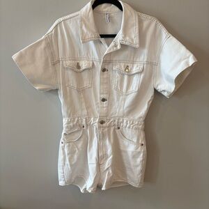 Zara White Denim Romper - Size Medium